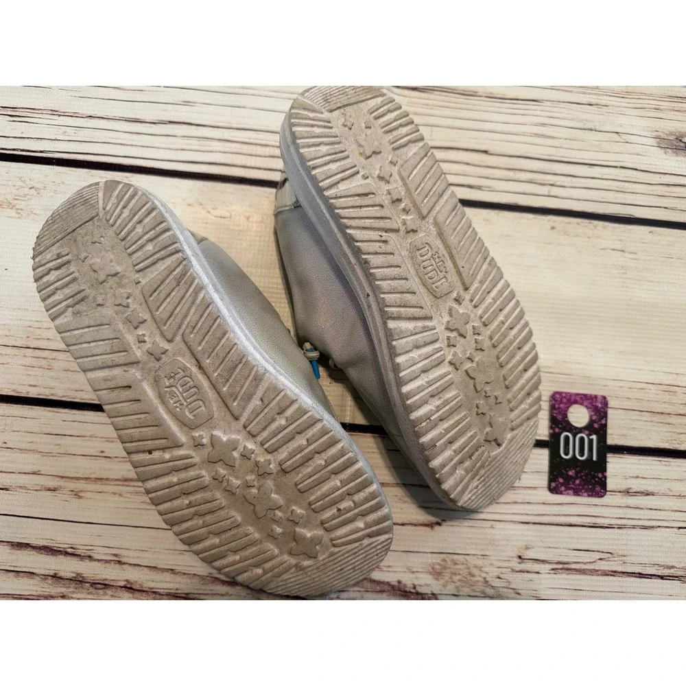 Hey Dude Wendy Kids Silver Iridescent Metallic Slip On Loafers Size 2